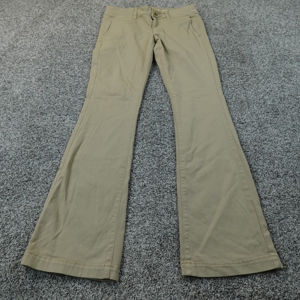 American Eagle Pants Womens 8 Beige Brown Chino Kick Boot Low Rise Stretch Flex